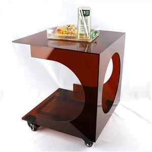 Mesa de sofá acrílico de chá escuro com roda para sala